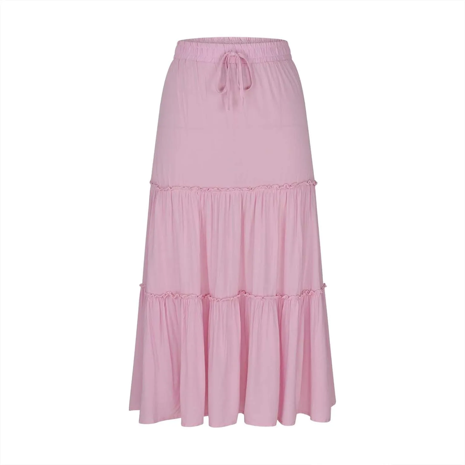 Maxi Skirt for Women Summer Trendy Dressy Drawstring Elastic High Waisted Layered A-Line Flowy Long Tiered Skirts