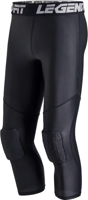 Men's 3/4 Capri Basketball Pants with Knee Pads Padded Compression Leggings