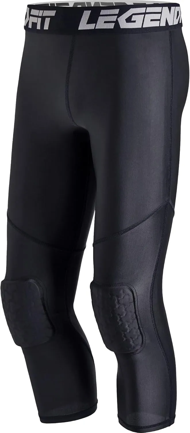 Men's 3/4 Capri Basketball Pants with Knee Pads Padded Compression Leggings