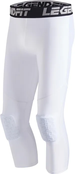 Men's 3/4 Capri Basketball Pants with Knee Pads Padded Compression Leggings