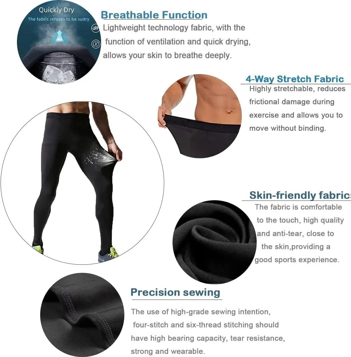 Mens Compression Pants Athletic Compression Leggings Sports Tights Fit Running Base Layer Workout Basketball Gym