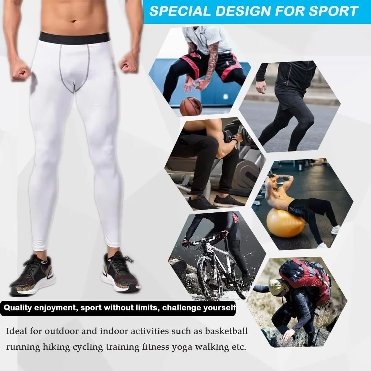 Mens Compression Pants Athletic Compression Leggings Sports Tights Fit Running Base Layer Workout Basketball Gym