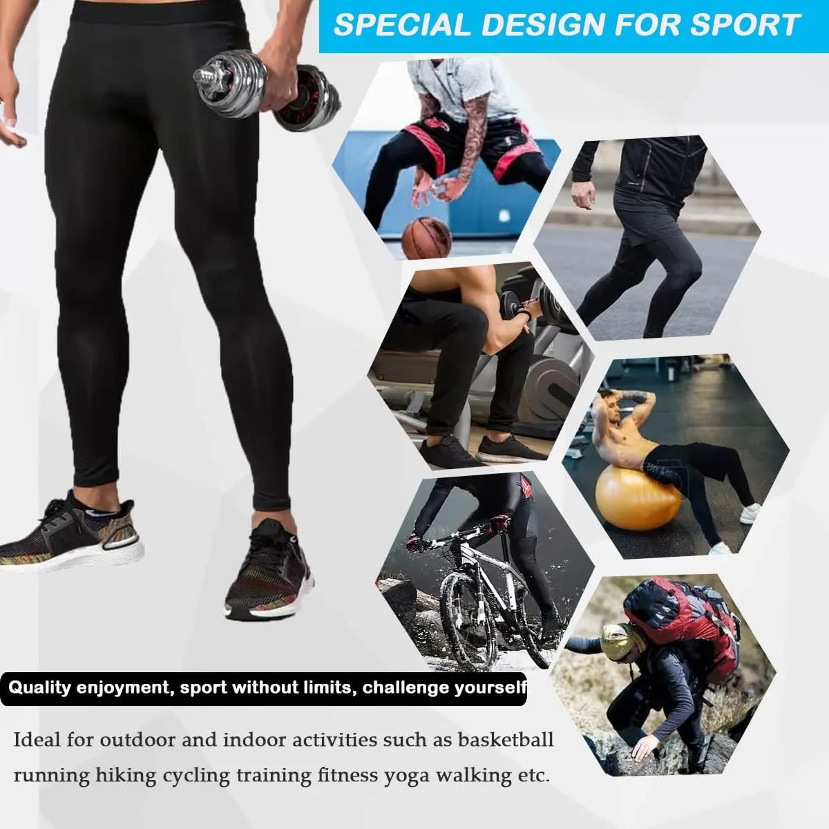 Mens Compression Pants Athletic Compression Leggings Sports Tights Fit Running Base Layer Workout Basketball Gym