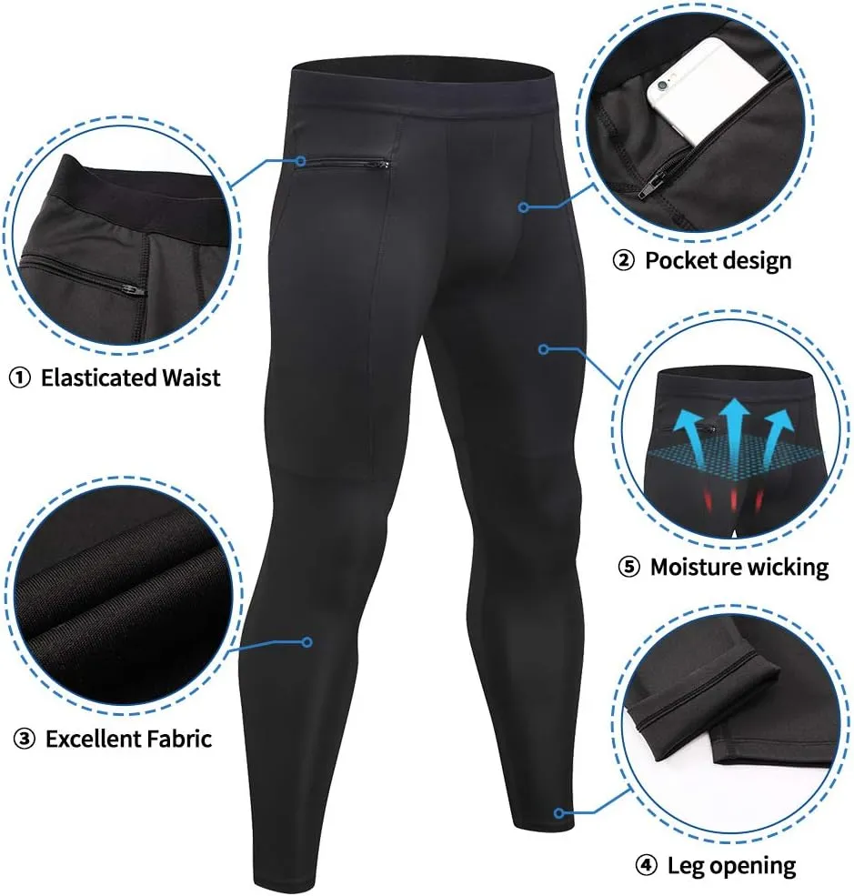 Men's Compression Pants Workout Athletic Leggings Running Gym Tights with Pockets