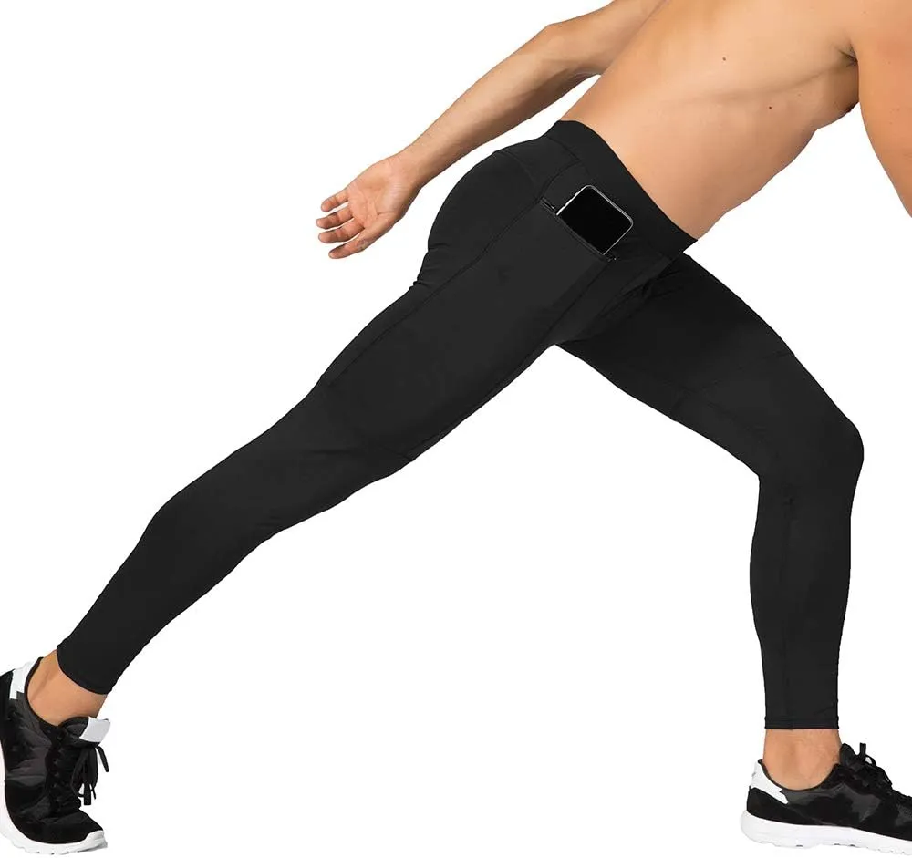Men's Compression Pants Workout Athletic Leggings Running Gym Tights with Pockets