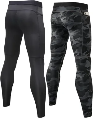 Men's Compression Pants Workout Athletic Leggings Running Gym Tights with Pockets