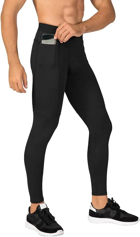 Men's Compression Pants Workout Athletic Leggings Running Gym Tights with Pockets