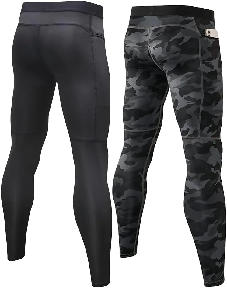 Men's Compression Pants Workout Athletic Leggings Running Gym Tights with Pockets