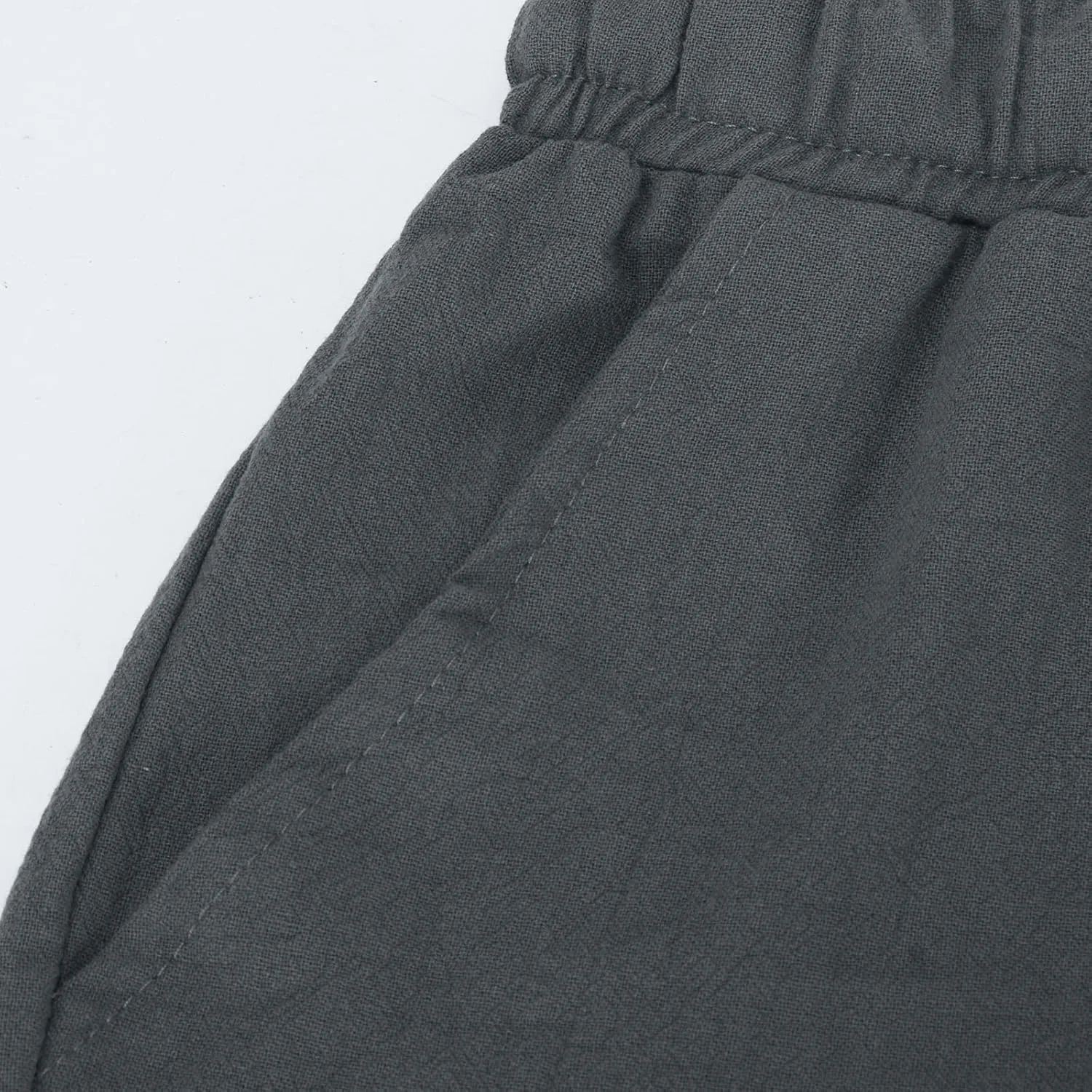 Men's Cotton Linen Shorts Drawstring Casual Loose Fit Breathable Summer Lightweight Work Beach Sweatpants with Pockets