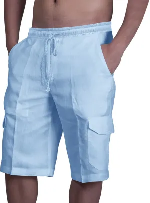 Mens Linen Cargo Shorts Tactical Summer Pants Multi Pockets Vintage SweatShorts Hawaiian Beach Wear Breathable Short