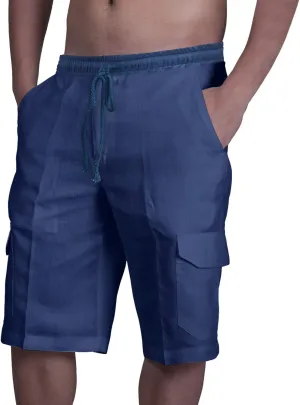 Mens Linen Cargo Shorts Tactical Summer Pants Multi Pockets Vintage SweatShorts Hawaiian Beach Wear Breathable Short