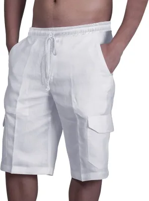 Mens Linen Cargo Shorts Tactical Summer Pants Multi Pockets Vintage SweatShorts Hawaiian Beach Wear Breathable Short