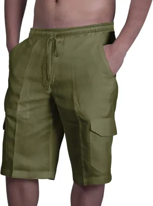 Mens Linen Cargo Shorts Tactical Summer Pants Multi Pockets Vintage SweatShorts Hawaiian Beach Wear Breathable Short