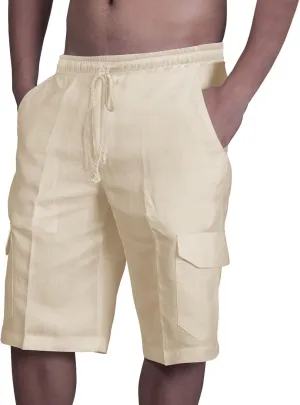 Mens Linen Cargo Shorts Tactical Summer Pants Multi Pockets Vintage SweatShorts Hawaiian Beach Wear Breathable Short