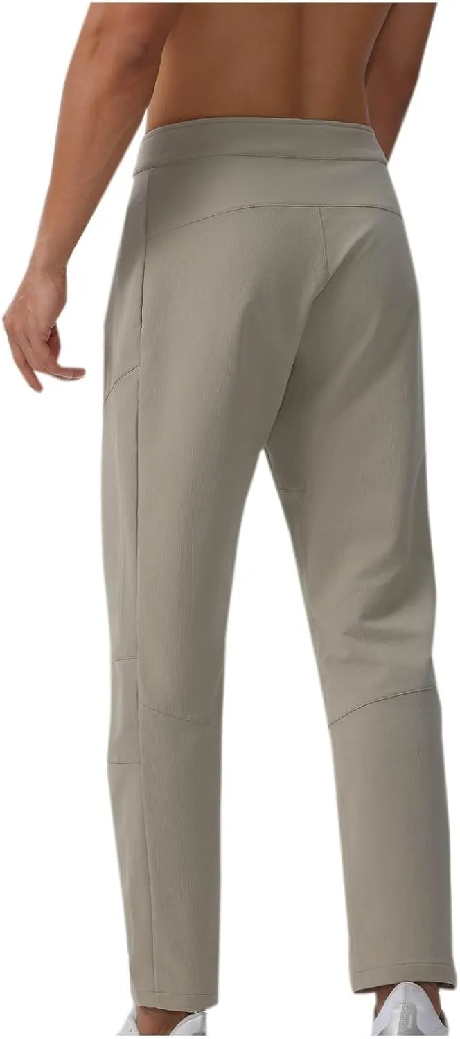 Mens Lounge Athletic Pants Straight Slim Fit Gym Trousers Solid Classic-Fit Expandable-Waist Flat-Front Dress Pants