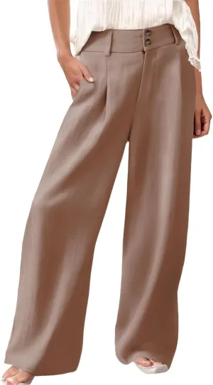 Miyaomn Linen Pants for Women High Waisted Casual Loose Wide Leg Palazzo Pants Summer Travel Beach Dress Trousers with Pocket