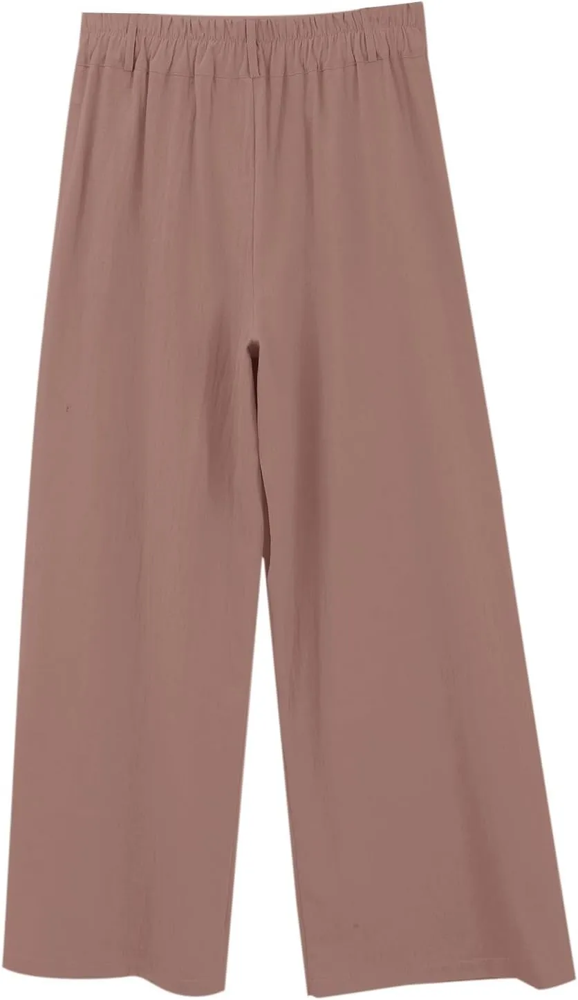 Miyaomn Linen Pants for Women High Waisted Casual Loose Wide Leg Palazzo Pants Summer Travel Beach Dress Trousers with Pocket