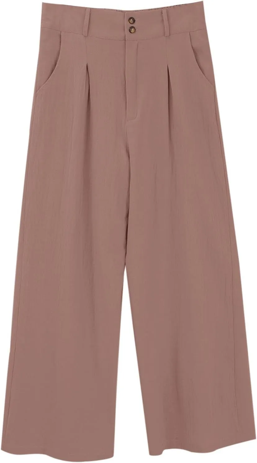 Miyaomn Linen Pants for Women High Waisted Casual Loose Wide Leg Palazzo Pants Summer Travel Beach Dress Trousers with Pocket