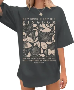Oversized Christian Faith Shirts for Women Jesus Bible Verse Tshirts Wildflower Floral Boho Shirt Vintage Graphic Tee