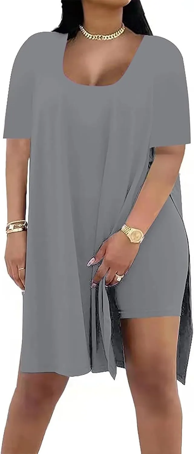 Plus Size 2 Piece Athletic Dress for Women Summer Outfits Tops and Skinny Biker Shorts Sets Tracksuits