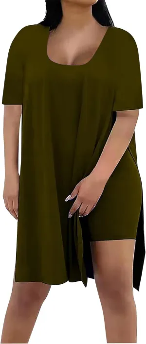 Plus Size 2 Piece Athletic Dress for Women Summer Outfits Tops and Skinny Biker Shorts Sets Tracksuits
