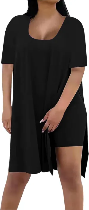 Plus Size 2 Piece Athletic Dress for Women Summer Outfits Tops and Skinny Biker Shorts Sets Tracksuits