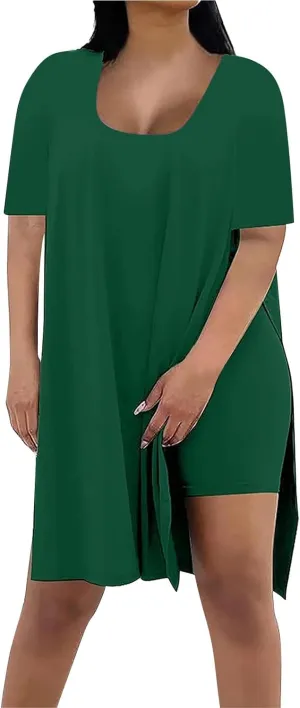 Plus Size 2 Piece Athletic Dress for Women Summer Outfits Tops and Skinny Biker Shorts Sets Tracksuits