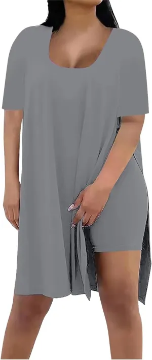 Plus Size 2 Piece Athletic Dress for Women Summer Outfits Tops and Skinny Biker Shorts Sets Tracksuits