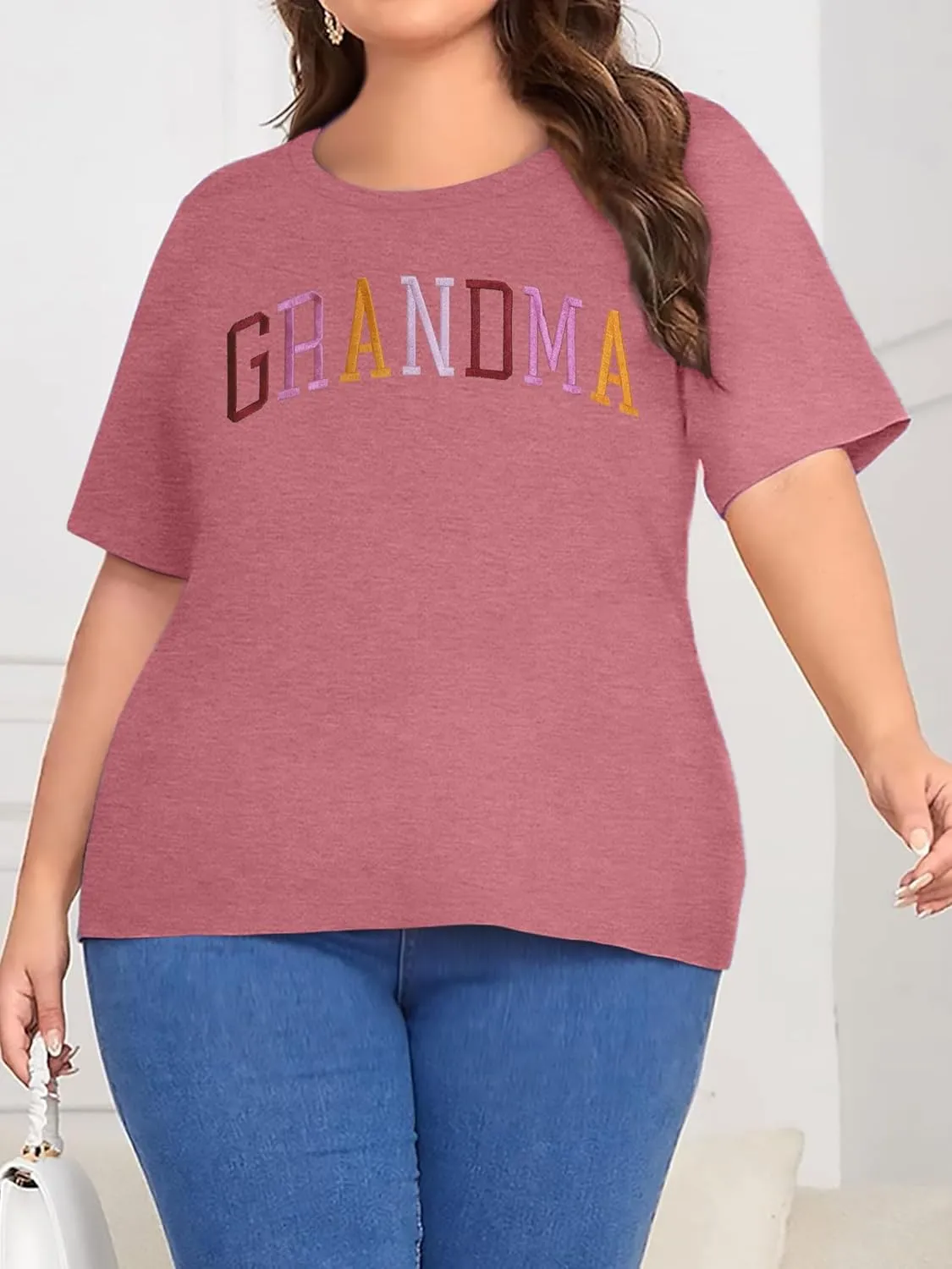 Plus Size Grandma Shirts for Women Grandma Tshirt Grandma Embroidered Shirt Casual Short Sleeve Tee Tops
