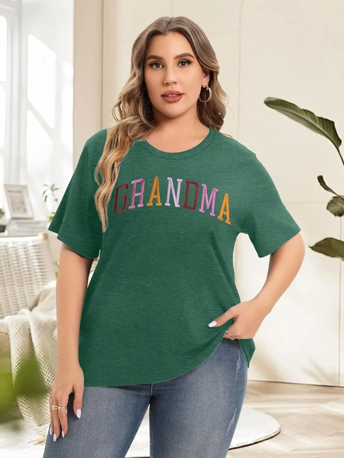Plus Size Grandma Shirts for Women Grandma Tshirt Grandma Embroidered Shirt Casual Short Sleeve Tee Tops