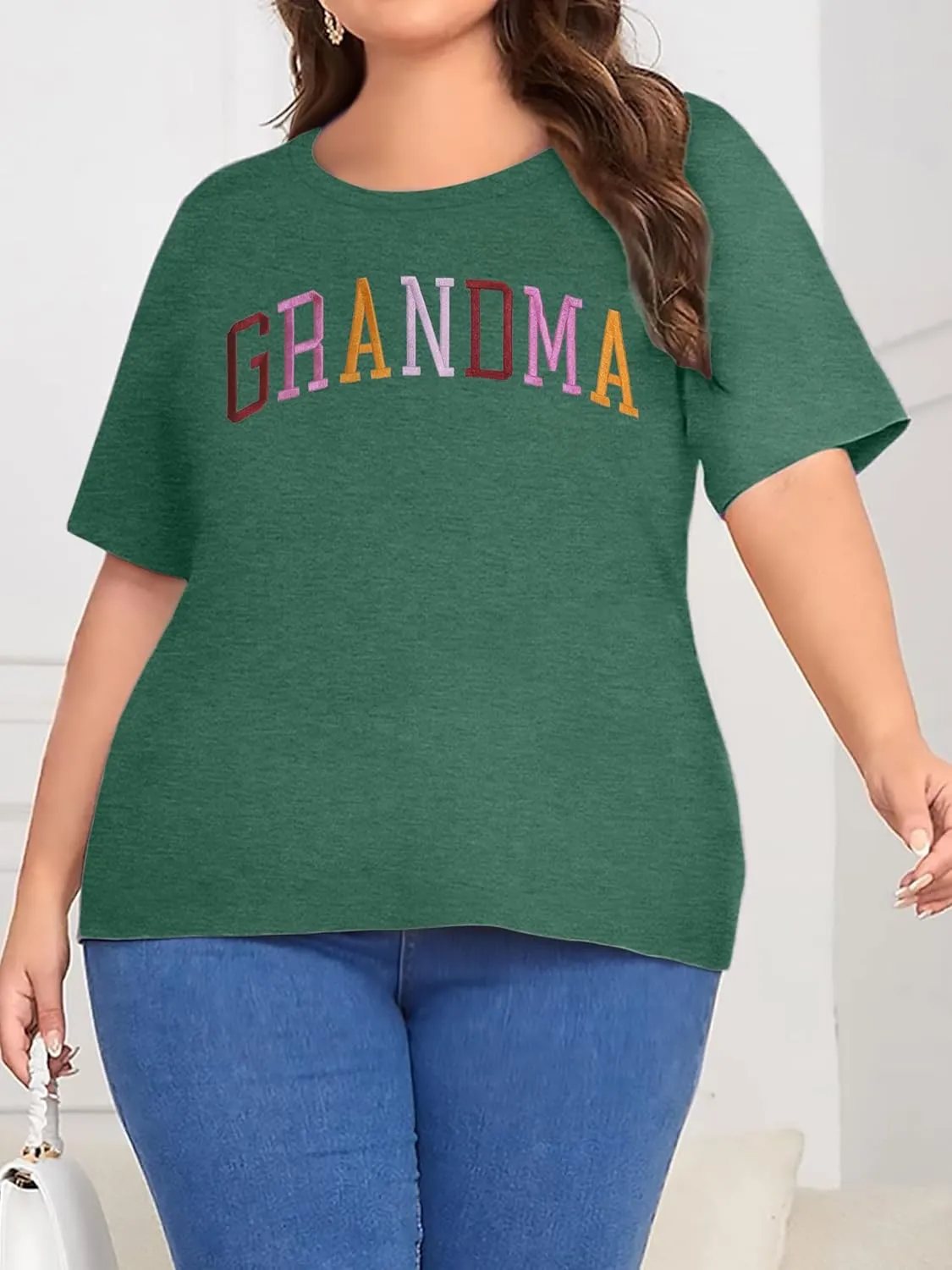 Plus Size Grandma Shirts for Women Grandma Tshirt Grandma Embroidered Shirt Casual Short Sleeve Tee Tops
