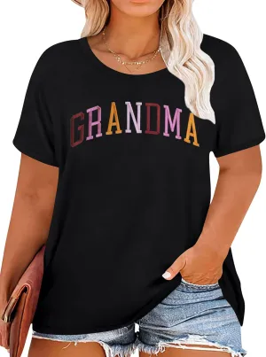 Plus Size Grandma Shirts for Women Grandma Tshirt Grandma Embroidered Shirt Casual Short Sleeve Tee Tops