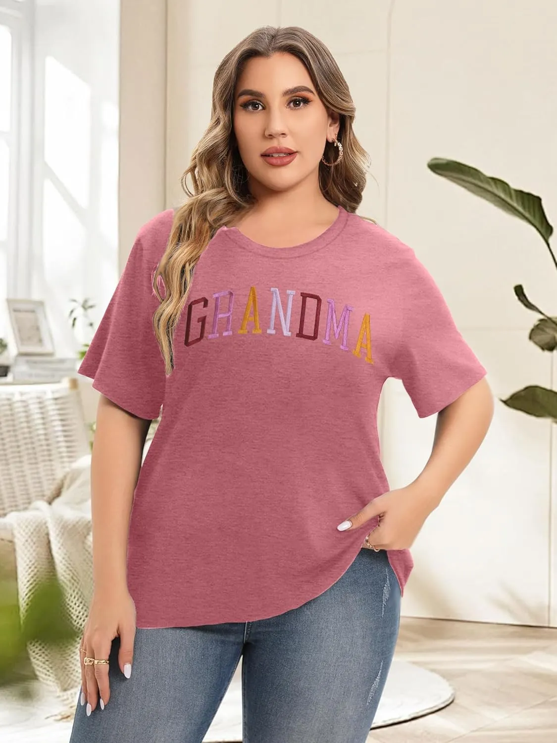 Plus Size Grandma Shirts for Women Grandma Tshirt Grandma Embroidered Shirt Casual Short Sleeve Tee Tops