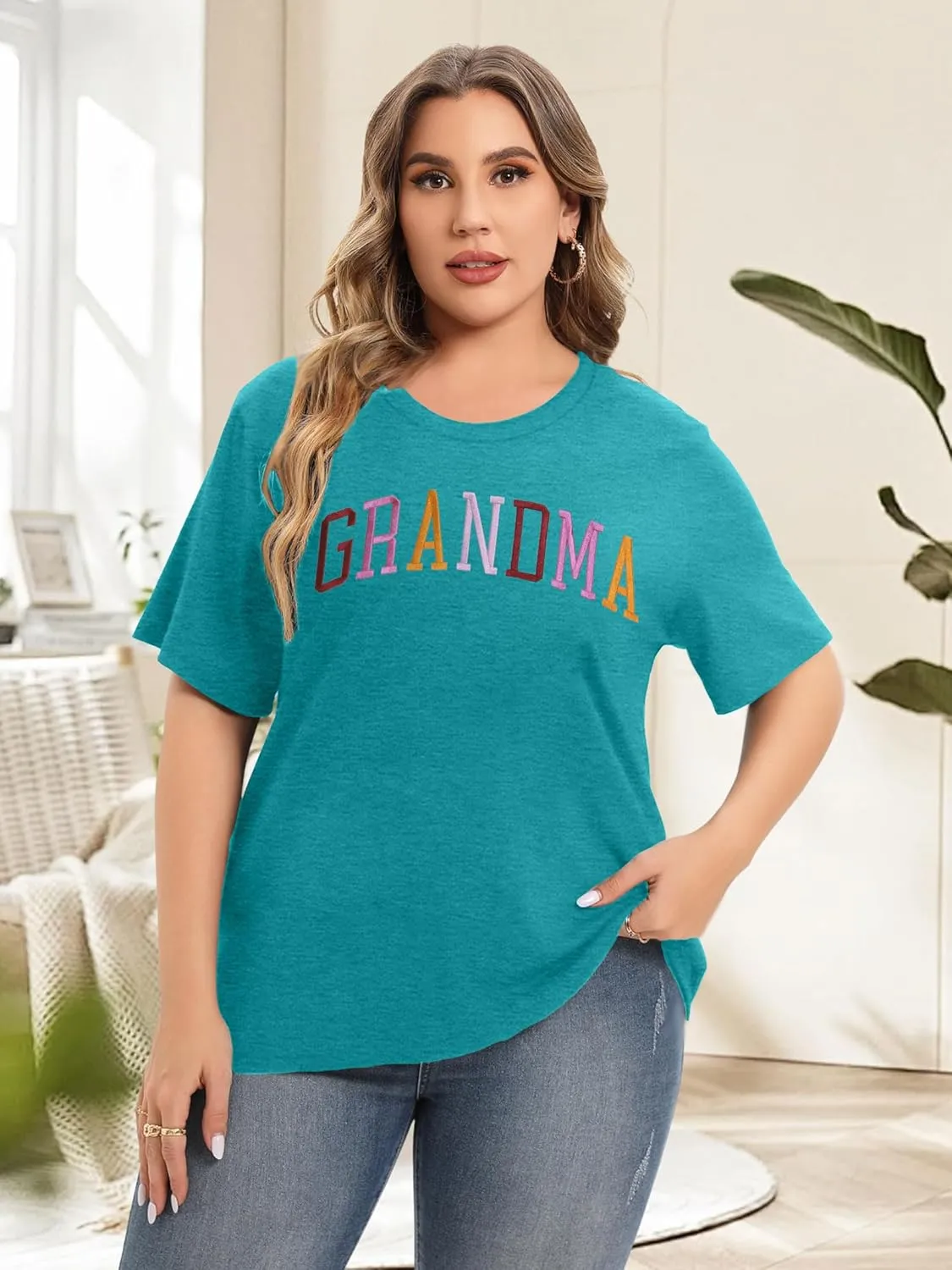 Plus Size Grandma Shirts for Women Grandma Tshirt Grandma Embroidered Shirt Casual Short Sleeve Tee Tops