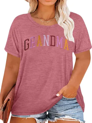 Plus Size Grandma Shirts for Women Grandma Tshirt Grandma Embroidered Shirt Casual Short Sleeve Tee Tops