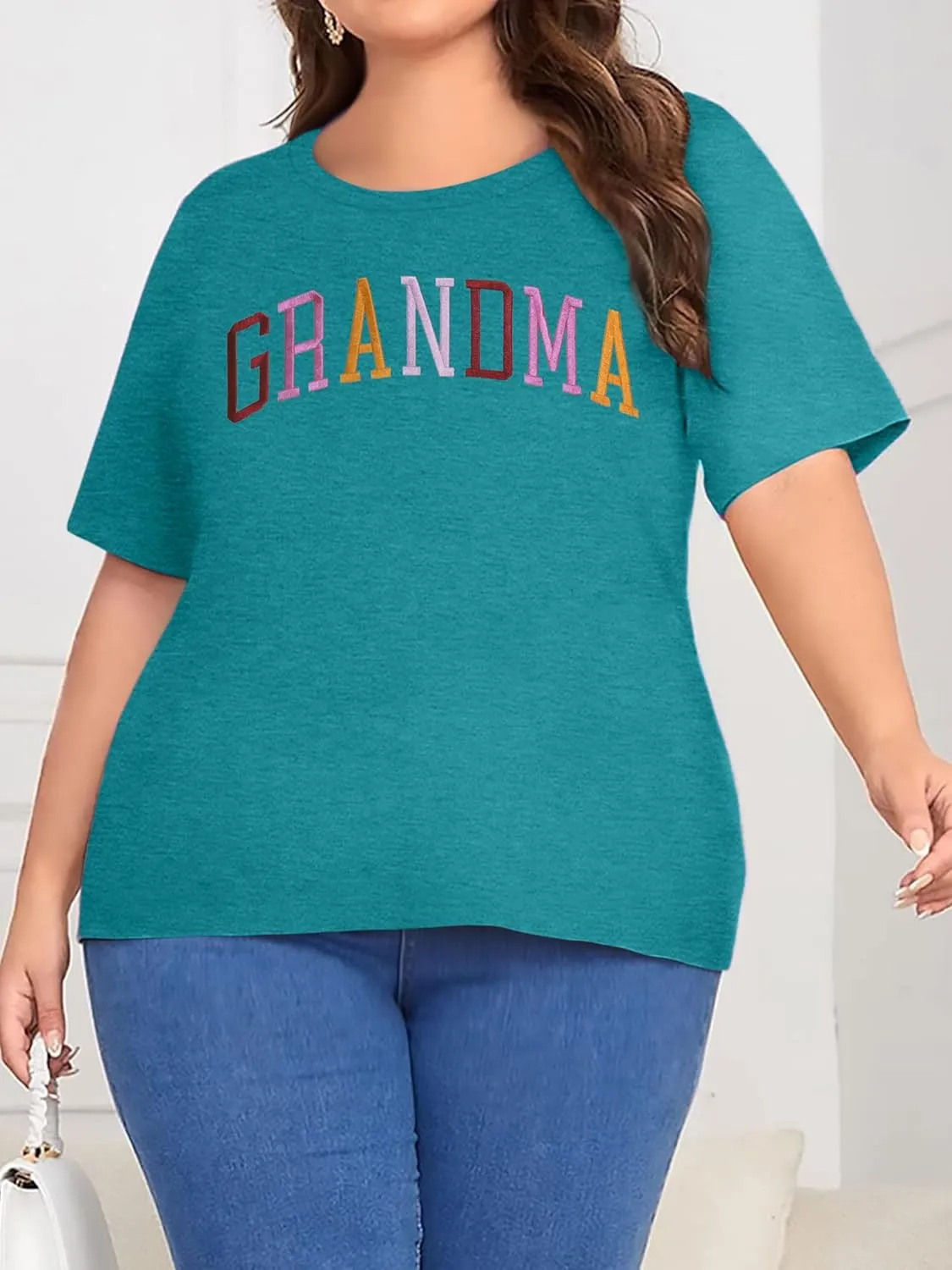 Plus Size Grandma Shirts for Women Grandma Tshirt Grandma Embroidered Shirt Casual Short Sleeve Tee Tops