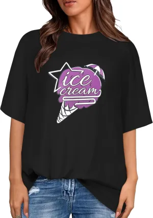 rosemia Oversized Tshirts for Women Summer Short Sleeve Round Neck Graphic Tee Shirt