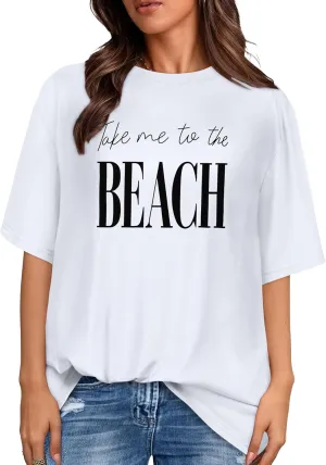 rosemia Oversized Tshirts for Women Summer Short Sleeve Round Neck Graphic Tee Shirt