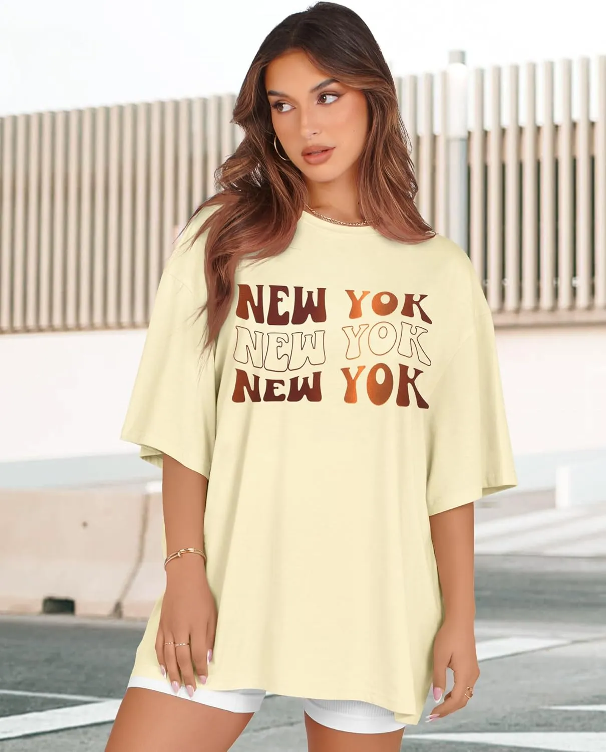 rosemia Oversized Tshirts for Women Summer Short Sleeve Round Neck Graphic Tee Shirt