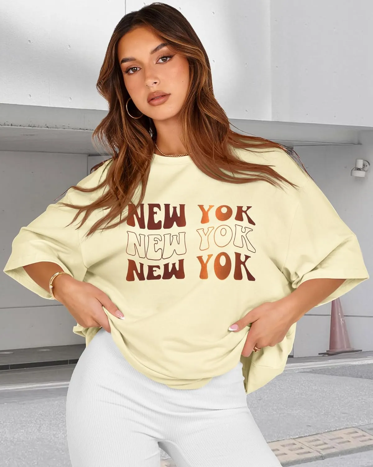 rosemia Oversized Tshirts for Women Summer Short Sleeve Round Neck Graphic Tee Shirt
