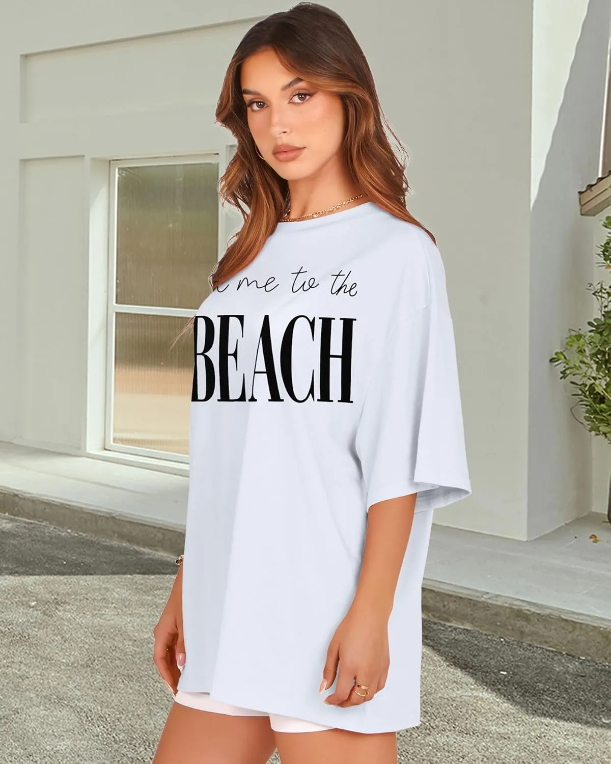 rosemia Oversized Tshirts for Women Summer Short Sleeve Round Neck Graphic Tee Shirt