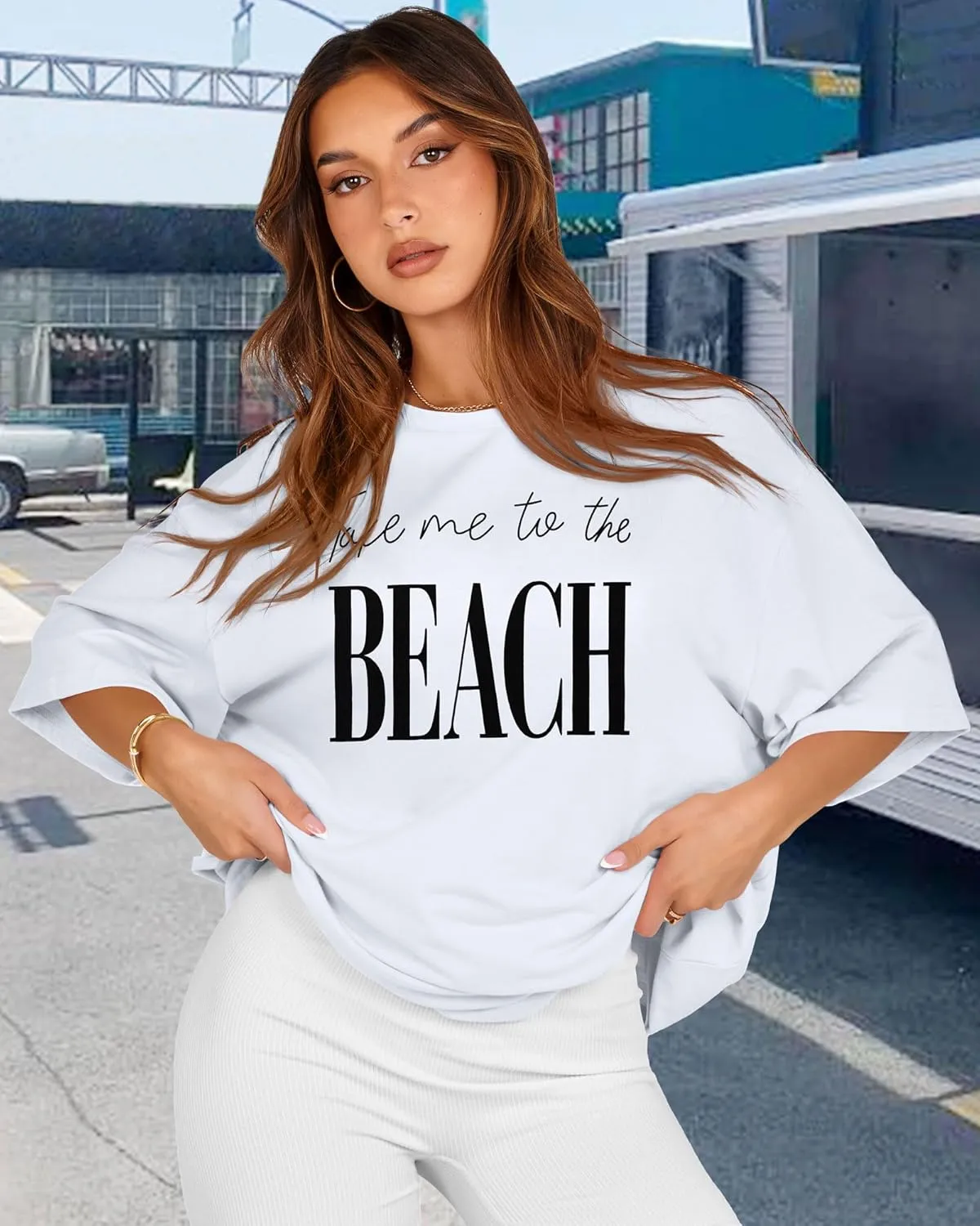 rosemia Oversized Tshirts for Women Summer Short Sleeve Round Neck Graphic Tee Shirt