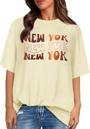 rosemia Oversized Tshirts for Women Summer Short Sleeve Round Neck Graphic Tee Shirt