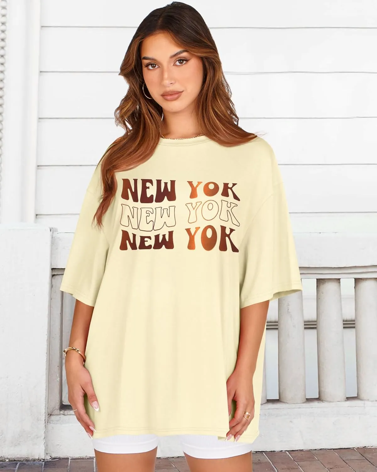 rosemia Oversized Tshirts for Women Summer Short Sleeve Round Neck Graphic Tee Shirt