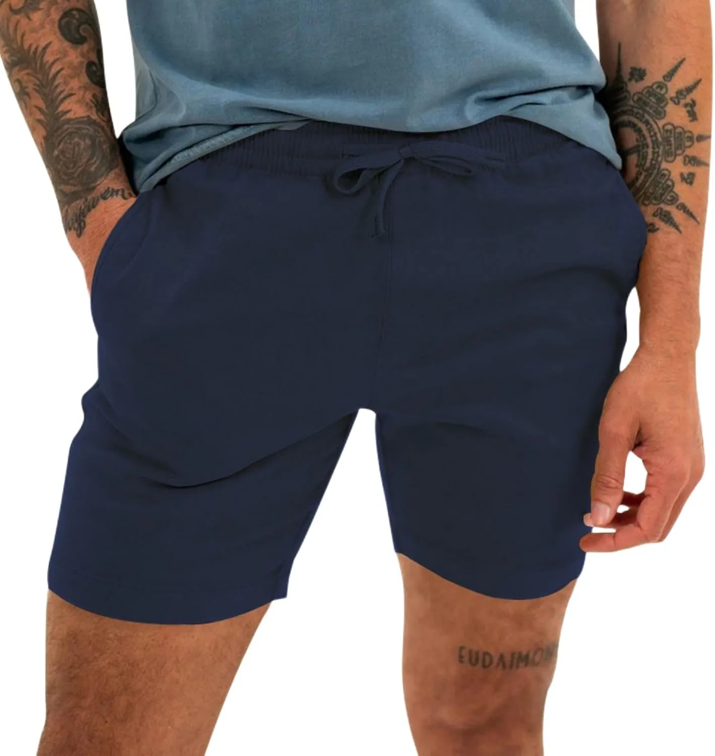 Summer Cotton Linen Shorts for Men Drawstring Breathable Sports Shorts Slim Fit Stretch Pants Quick Dry Thin Pants
