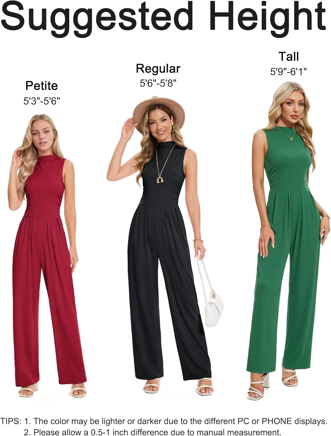 Tapata Women's Jumpsuits Dressy Casual One Piece Outfits Sleeveless Rompers Wide Leg Pants with Pockets