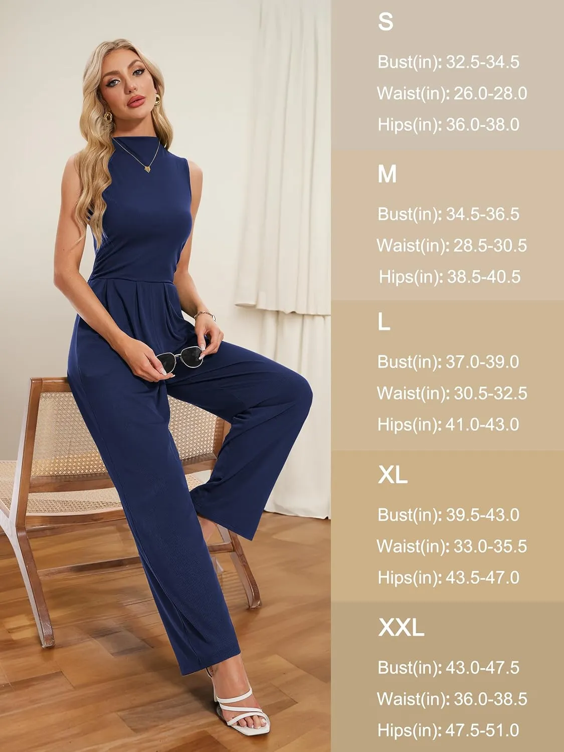 Tapata Women's Jumpsuits Dressy Casual One Piece Outfits Sleeveless Rompers Wide Leg Pants with Pockets