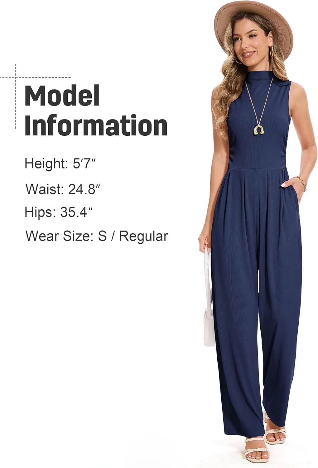 Tapata Women's Jumpsuits Dressy Casual One Piece Outfits Sleeveless Rompers Wide Leg Pants with Pockets