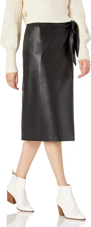 The Drop Women's Manon Faux Leather Wrap OR button front Midi Skirt, Black, XS