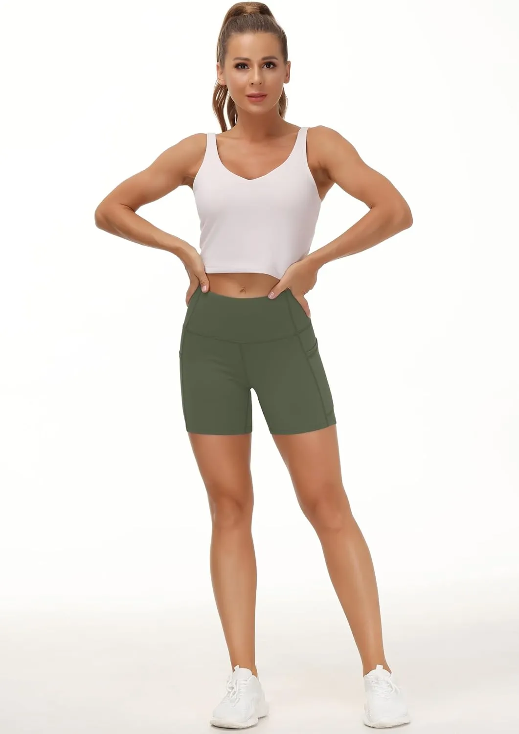 THE GYM PEOPLE Women's High Waist Workout Shorts Breathable Dolphin Split Elastic Lounge Yoga Shorts